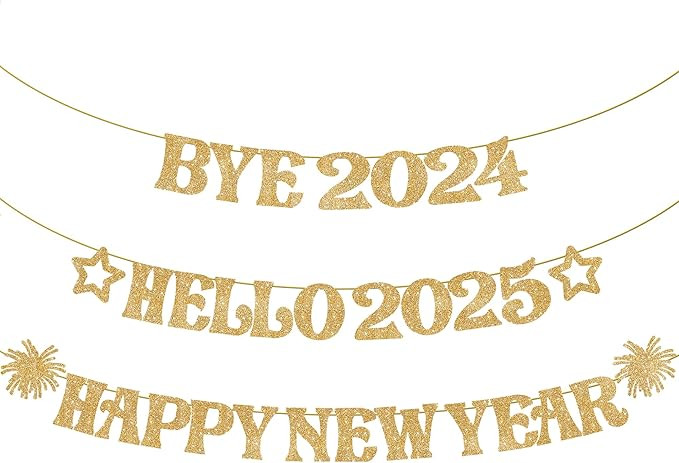 KatchOn, Glitter Gold Happy New Year Banner - 10 Feet, Bye 2024 Hello 2025 Banner | Happy New Yea... | Amazon (US)