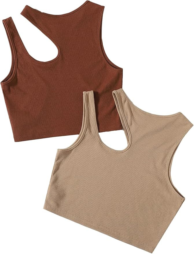 Milumia Women's 2 Piece Asymmetrical Neck Cut Out Sleeveless Crop Tank Top Set | Amazon (US)