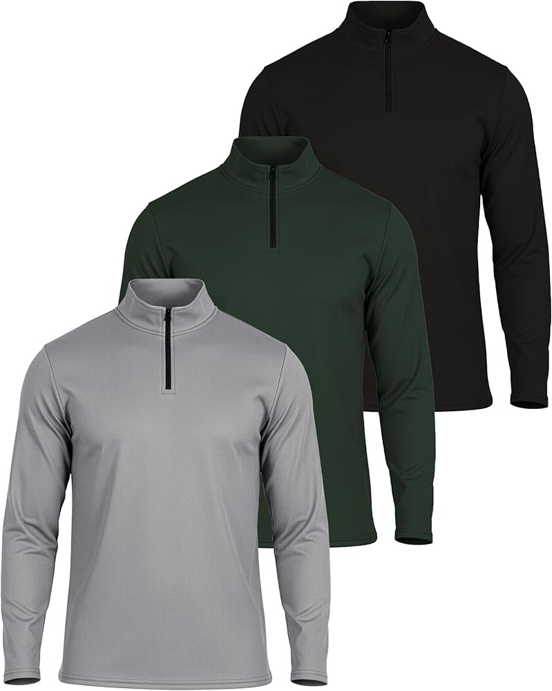 Real Essentials 3 Pack: Men's Mesh Long Sleeve Athletic Quarter Zip Pullover - Outdoor UPF 50+ (A... | Amazon (US)