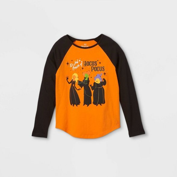 Girls' Disney Hocus Pocus Long Sleeve Graphic T-Shirt - Orange | Target