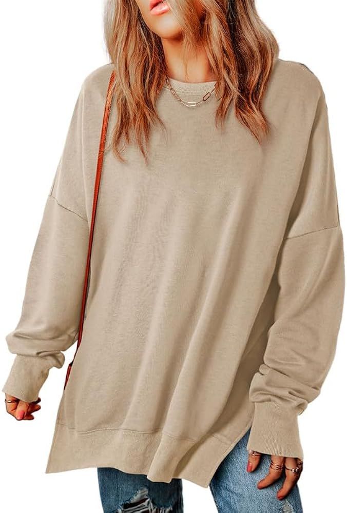 SHEWIN Womens Sweatshirt Casual Long Sleeve Crewneck Lightweight Pullover Tops Loose Sweatshirts | Amazon (US)