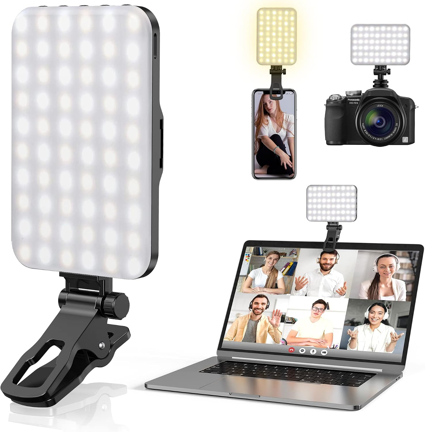 Anautin Selfie Light, 60 LED 2200mAh Rechargeable Clip Fill Video Light, 7 Light Modes, 10-Level Brightness, CRI 97+, Clip on Light for Phone/Tablet/Laptop, Zoom Call Vlog Makeup TikTok Video Light | Amazon (CA)