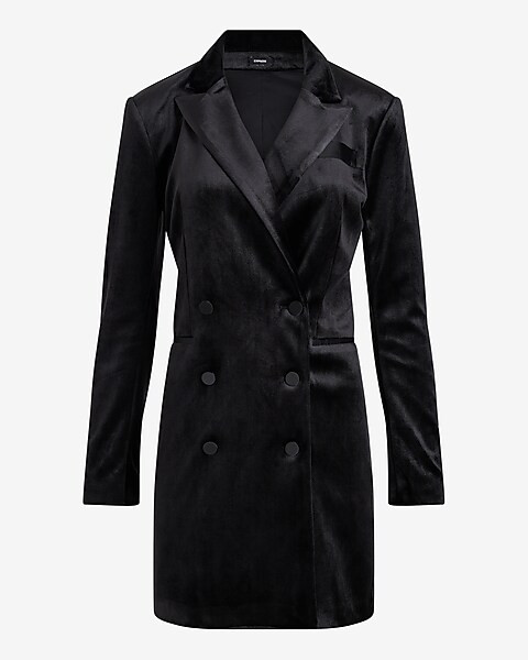 Velvet Double Breasted Padded Shoulder Mini Blazer Dress | Express