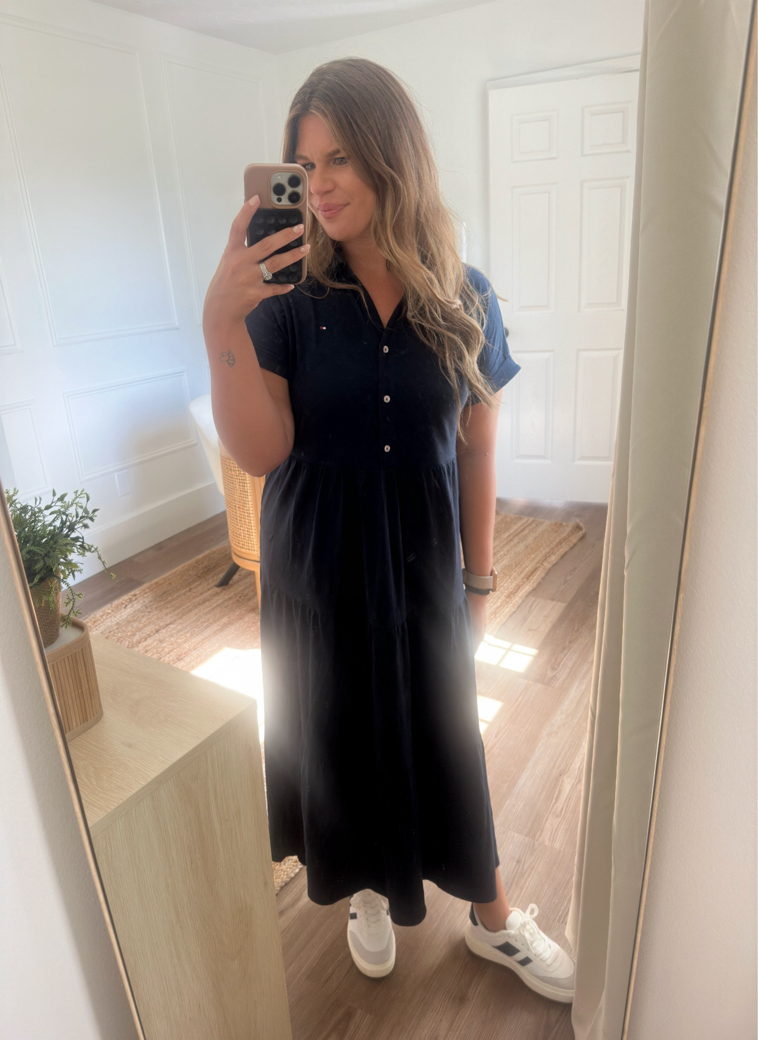 Teacher OOTD
short sleeve tiered midi dress - if between sizes, size down. 
Neutral sneakers under $50

#LTKShoeCrush #LTKFindsUnder100 #LTKWorkwear