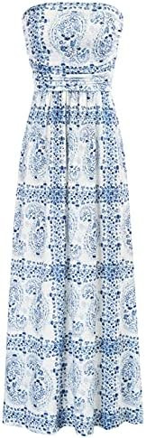 GRACE KARIN Women Strapless Dress Casual Loose Ruched Long Maxi Dress with Pockets | Amazon (US)