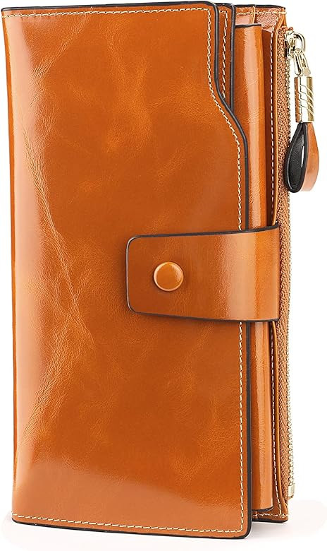 YALUXE Women's Genuine Leather Wallet RFID Blocking Multi Card Holder with Cell Phone Pocket Moth... | Amazon (US)