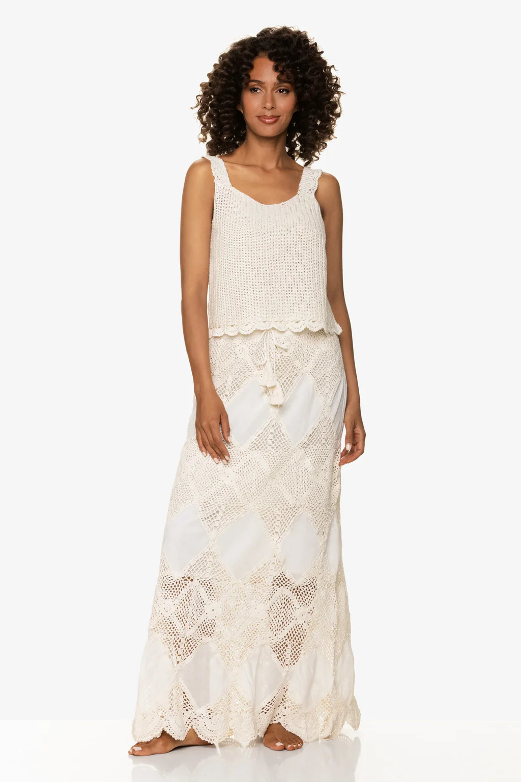 Scallop Crochet Maxi Skirt/Bandeau Dress  |  Ivory | Helen Jon