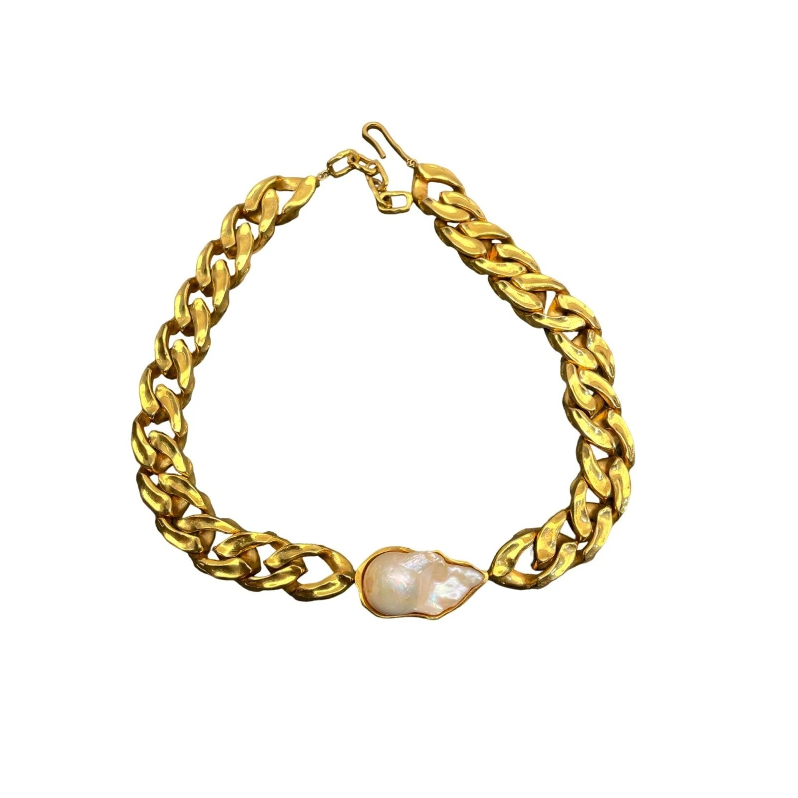Joanna Laura Constantine Wave Gold Chain with Faux Cultured Pearl $520 | eBay US