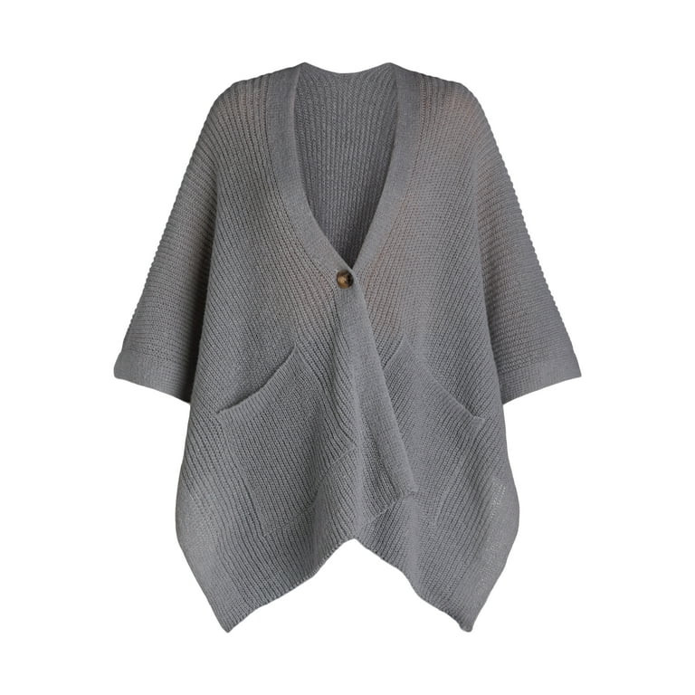 Time and Tru Women's Knit Fashion Ruana with Single Button, One Size, Heather Grey | Walmart (US)