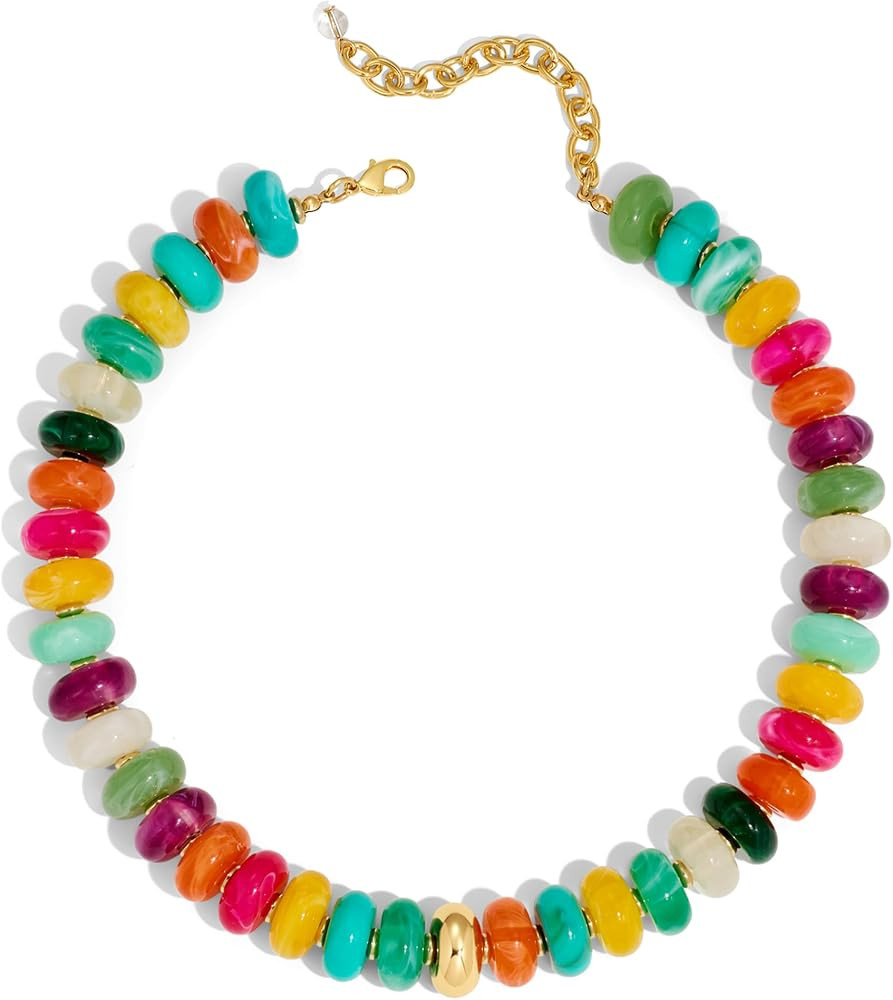 Chunky Colorful Bead Necklace Summer Fashion Statement Boho Beaded Chunky Necklace for Women Adju... | Amazon (US)