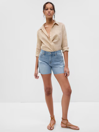 5" Mid Rise Denim Girlfriend Shorts with Washwell | Gap (US)