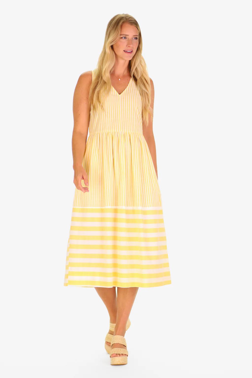 The Twila Dress in Lemon Linen Stripe | Duffield Lane