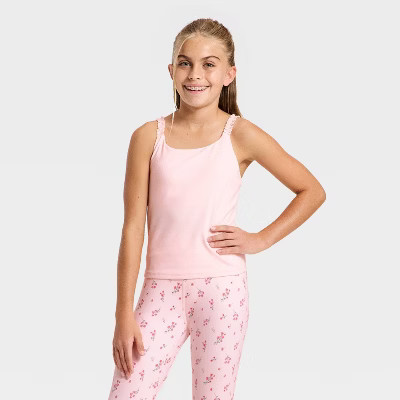 Girls' Ruffle Crop Tank Top - All In Motion™ Light Pink L | Target