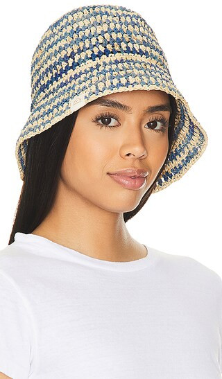 Jocelyn Raffia Bucket Hat in Natural & Blue | Revolve Clothing (Global)