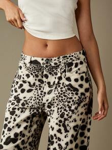 MISSGUIDED Mid Rise Baggy Printed Denim Jeans With Leopard Dalmatian Animal Print Wide Leg Palazz... | SHEIN