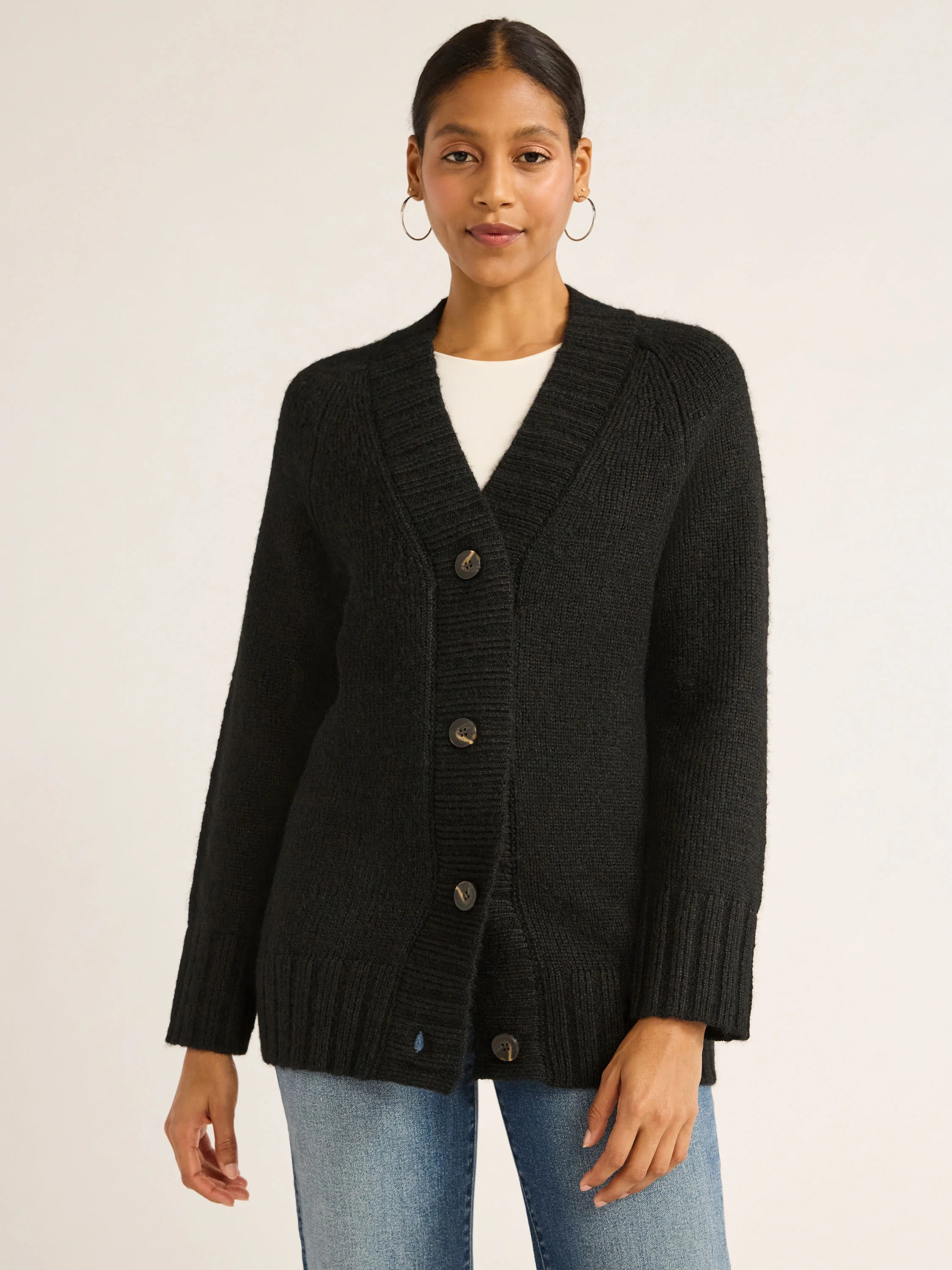 Scoop Women's Oversized V Neck Cardigan Sweater, Midweight, Sizes XS-XXL | Walmart (US)