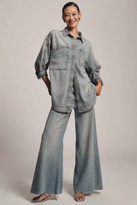 The Adi Mid-Rise Studded Flare Jeans by Pilcro | Anthropologie (US)