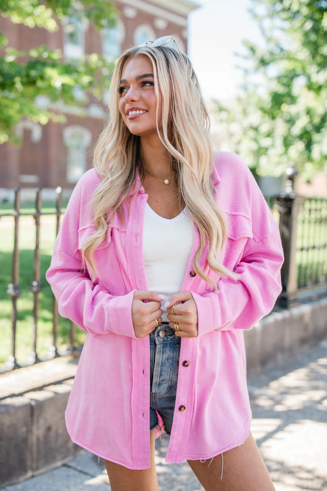 How I Feel Pink Waffle Detail Shacket | Pink Lily