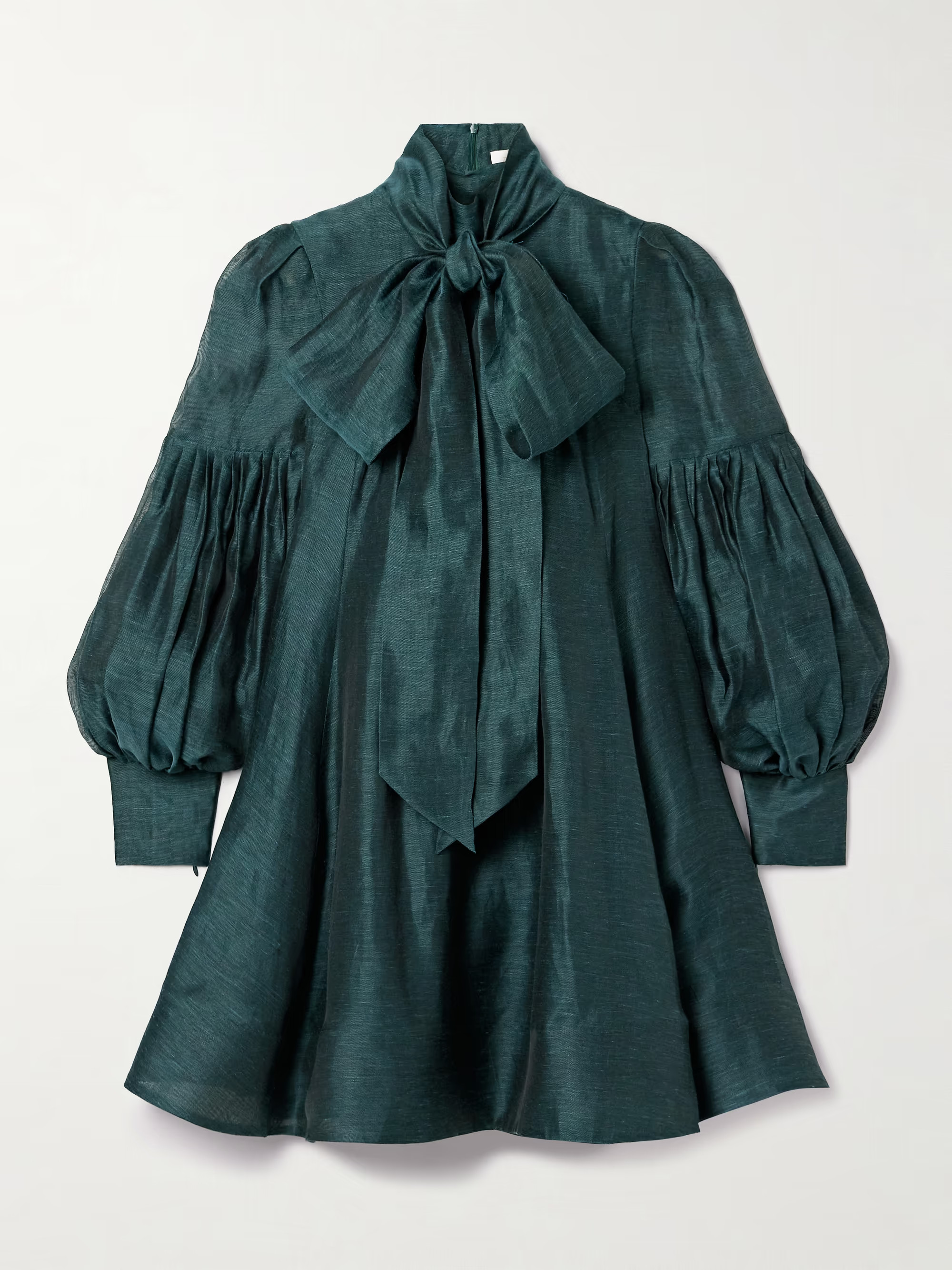 Pavillion tie-neck pleated linen and silk-blend organza mini dress | NET-A-PORTER (US)