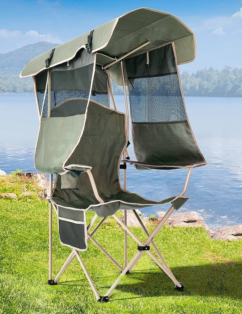 Docusvect Folding Camping Chair with Shade Canopy for Adults, Canopy Chair for Outdoors Sports wi... | Amazon (US)
