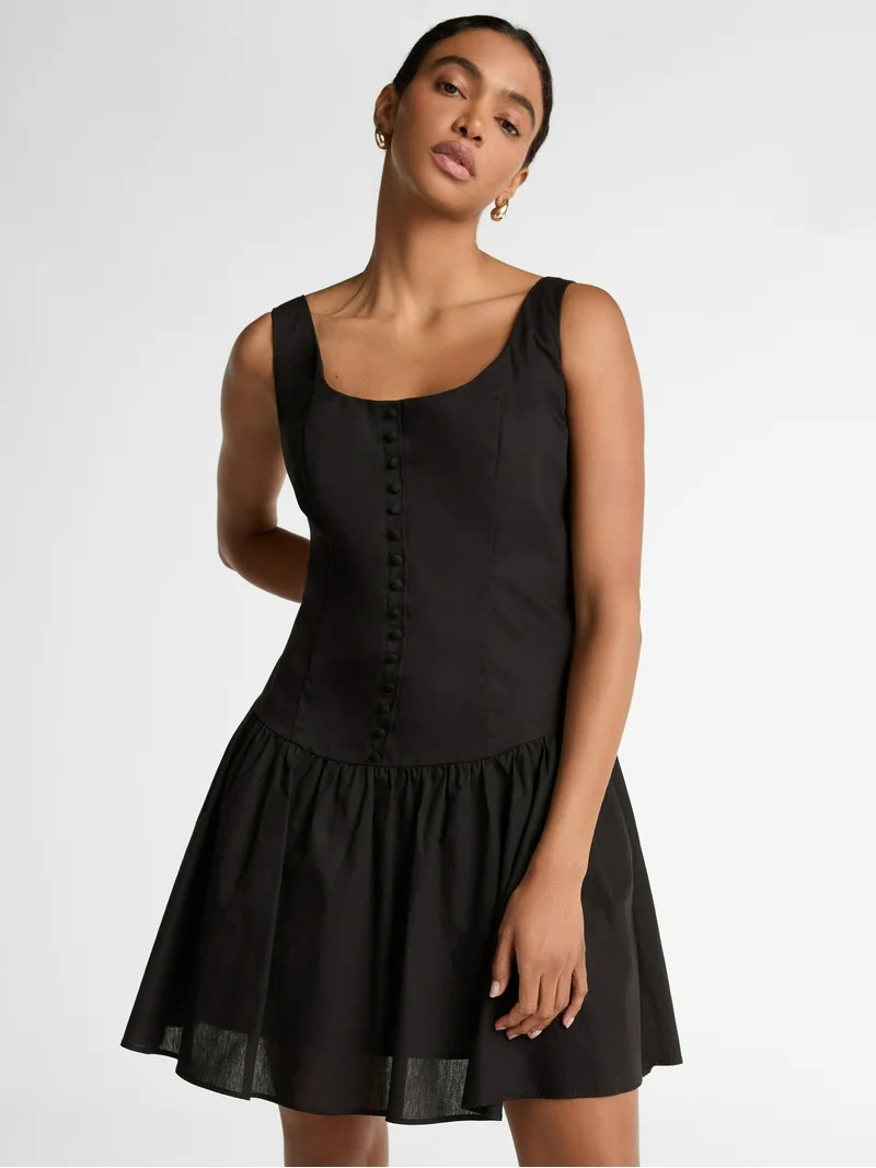 Scoop Women’s Cotton Poplin Mini Dress with Decorative Button Front, Sizes XS-XXL | Walmart (US)