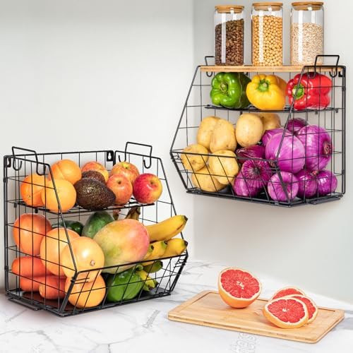 3 Tier Fruit Basket for Kitchen with Bamboo Cutting Board, 2 Set Pantry Kitchen Organizers and St... | Amazon (US)