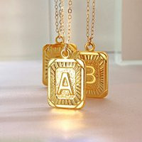 Rectangle Initial Necklace, Gold Letter Necklace Square, Plated Necklace, Pendant For Men, Gift Women, Monogram Necklace | Etsy (US)