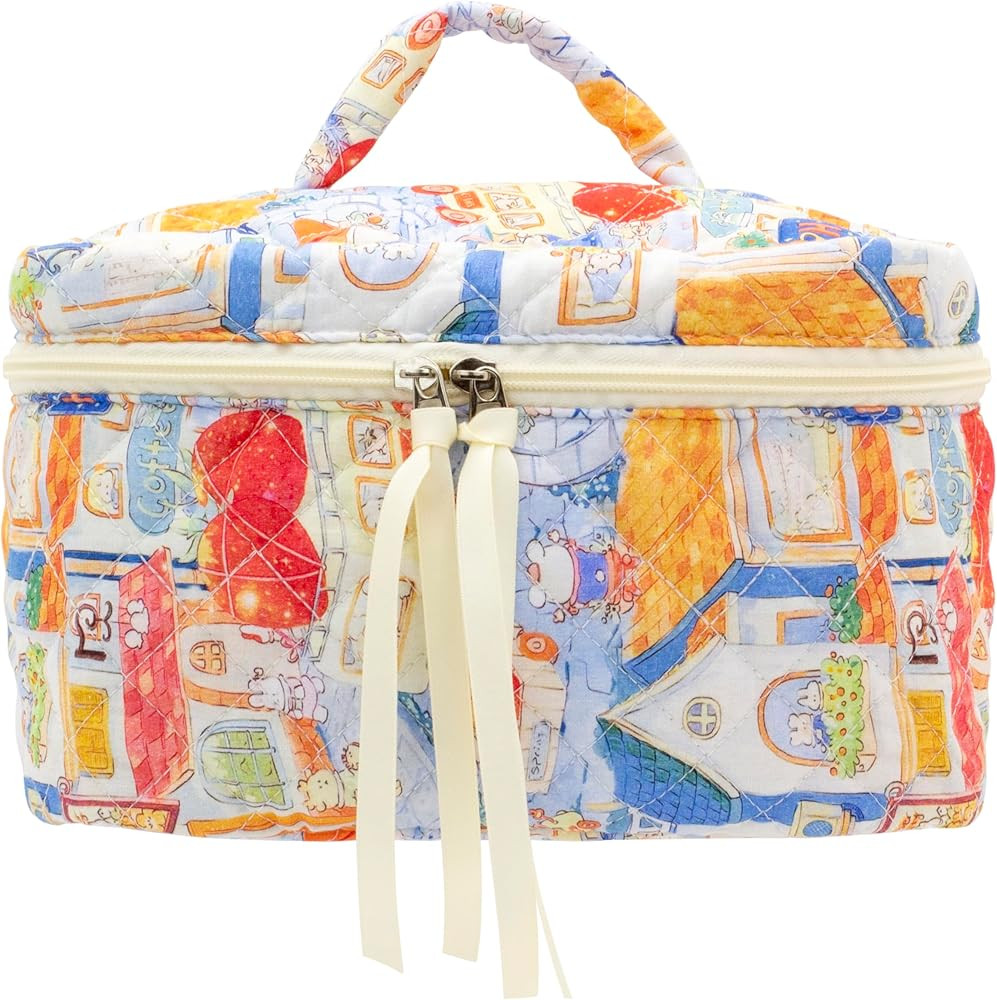 PAZIMIIK Quilted Makeup Bag Large Travel Zipper Soft Cosmetic Case for Women Girls Make Up,Little... | Amazon (US)