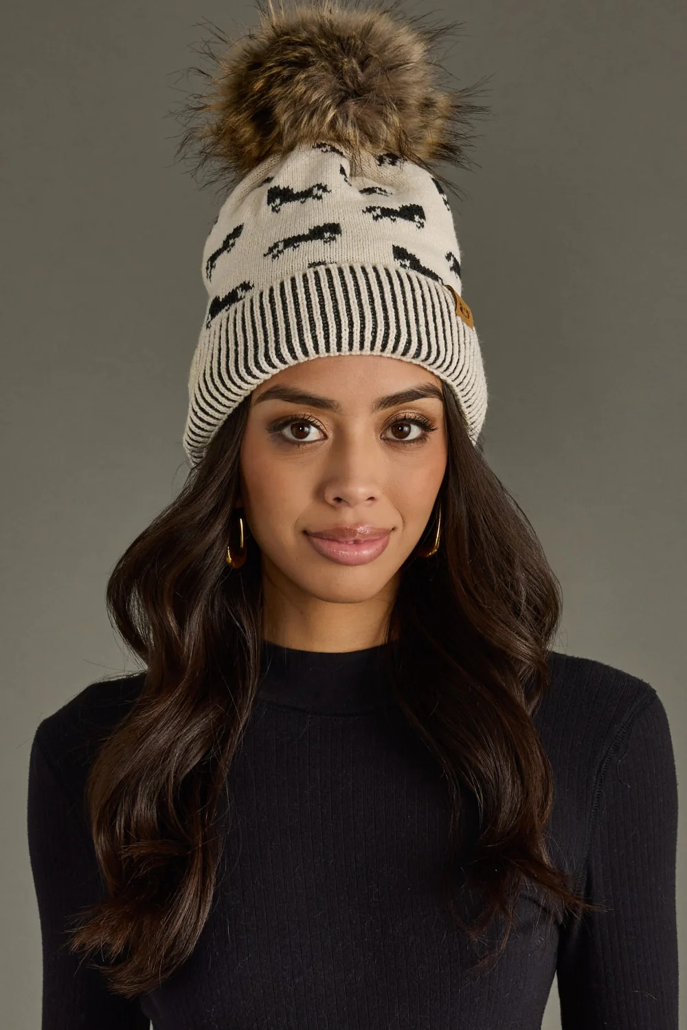 Horse Pattern Pom Hat - Ivory | Panache Accessories