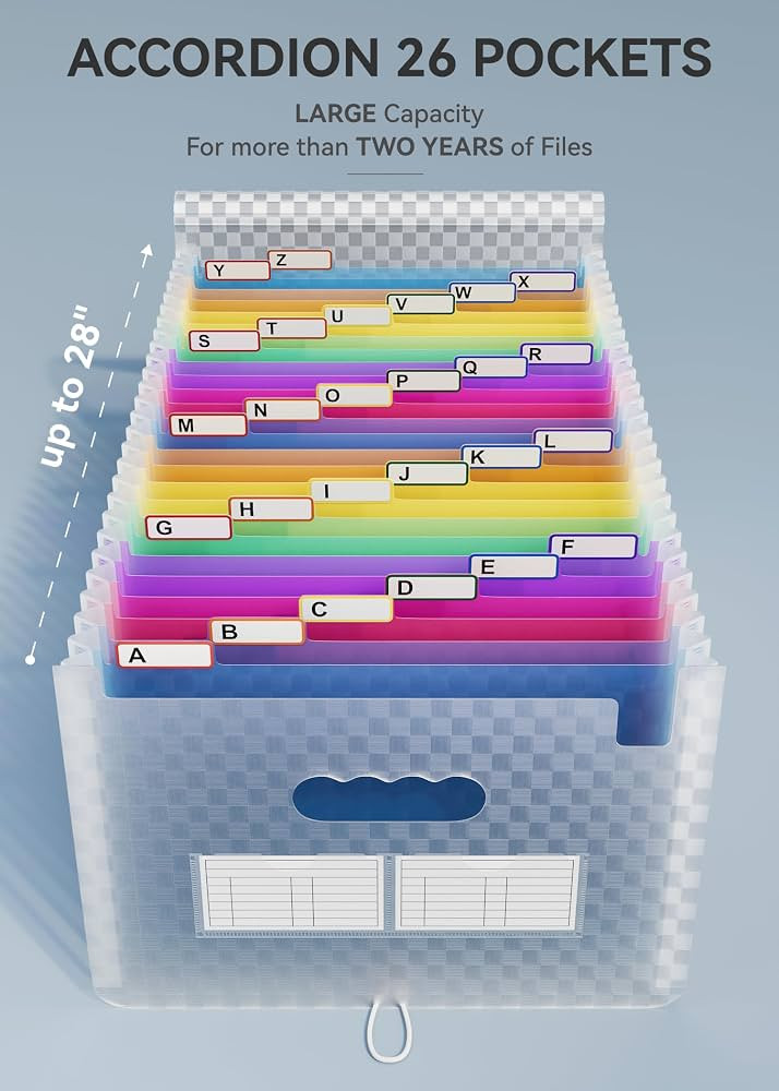 ABC life 26 Pockets Accordian File Folder Organizer Letter Size Expanding File Folder, A4 Portabl... | Amazon (US)