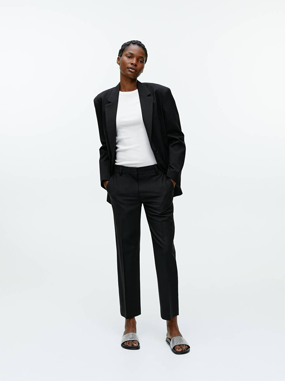 Cropped Wool Blend Twill Trousers | ARKET (US&UK)