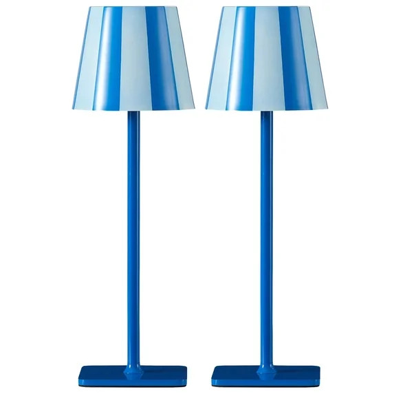Mainstays 13" Indoor/Outdoor Rechargeable Blue Stripe Table Lamp 2 Pack | Walmart (US)