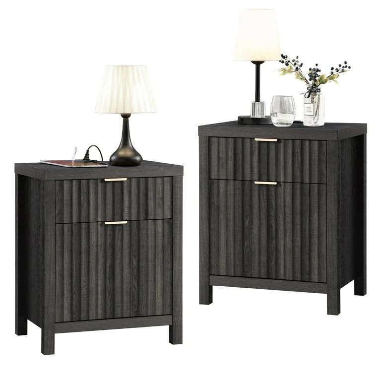 OAKHAM Set of 2 Nightstands with Charging Station and 2 Drawers - Farmhouse Bedside Tables, End T... | Walmart (US)