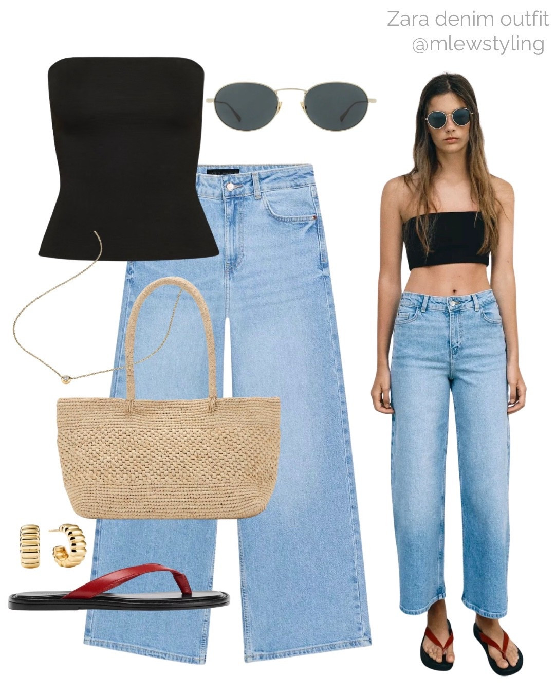 Summer outfit with wide leg Zara jeans 🩵

Tags: aritzia tube top, light wash denim, red flip flops, raffia tote bag, gold hoop earrings, quince sunglasses, neutral outfit, capsule wardrobe

#LTKsummer #LTKstyletip #LTKjeans