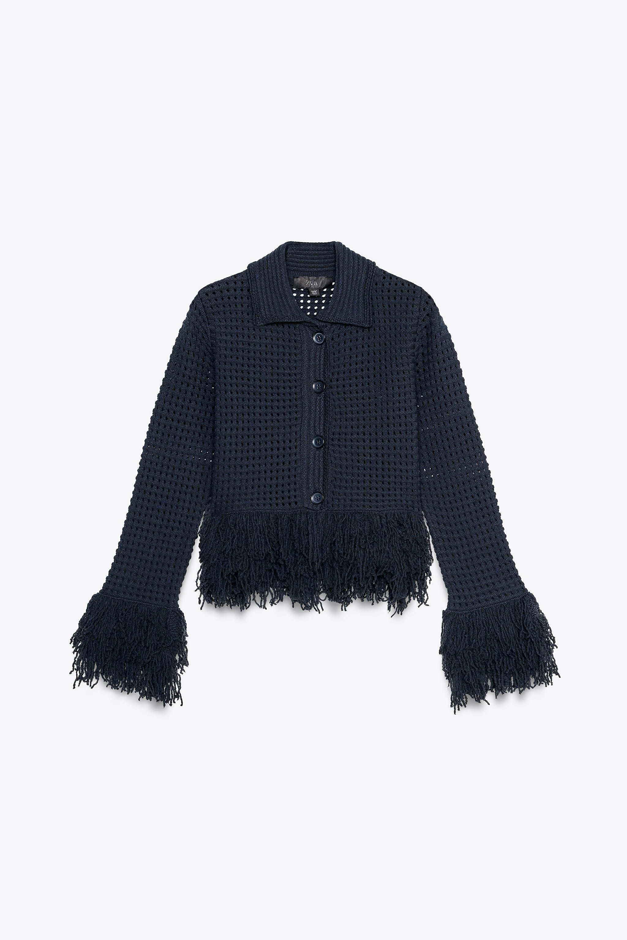 FRINGE CHECK KNIT JACKET | Zara US