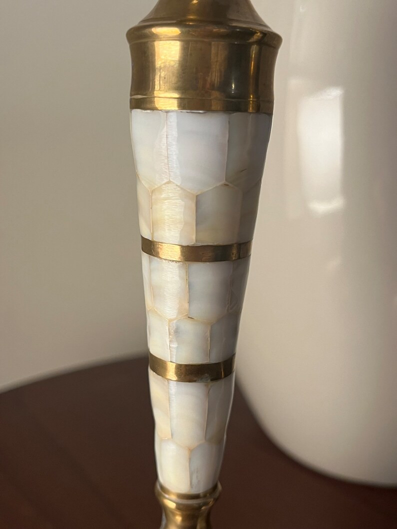 Vintage Brass and Mother of Pearl Inlay Candlestick Holders | Etsy (US)