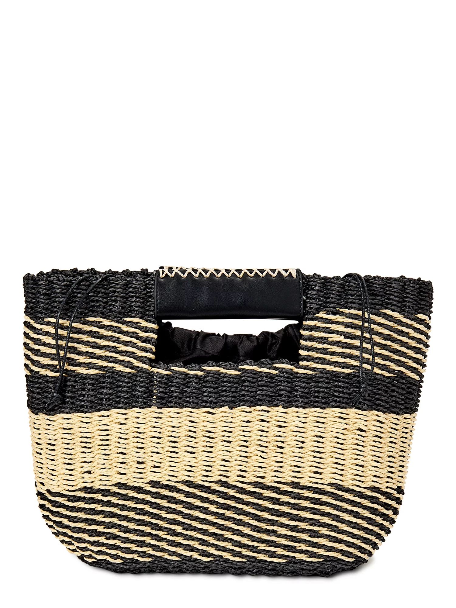 Scoop Women’s Striped Woven Beach Bag with Removeable Pouch Black - Walmart.com | Walmart (US)