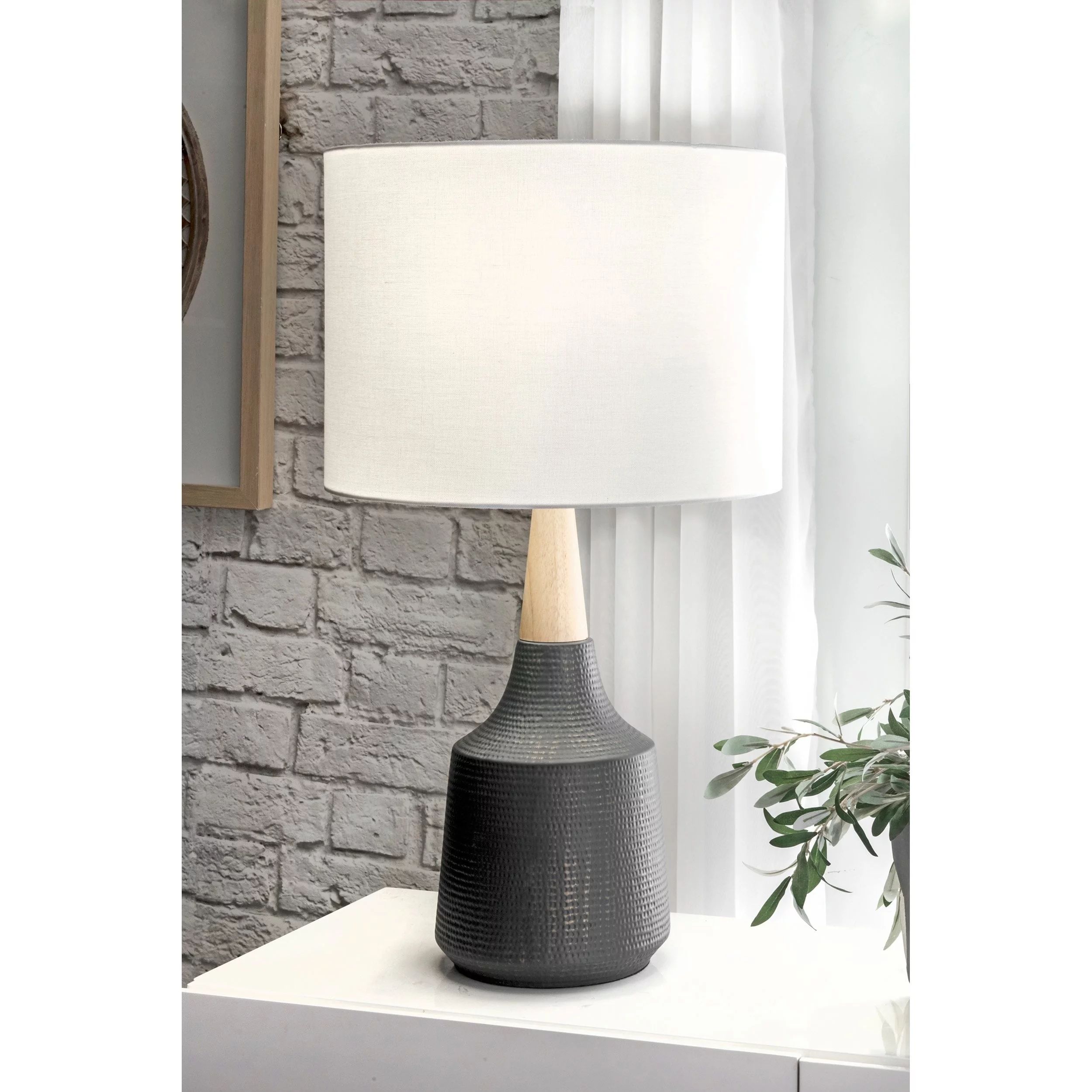 Nuloom  28-inch Jenna Black Ceramic & Wood Linen Shade Table Lamp - 17" h x 8" w x 8"d - Walmart.... | Walmart (US)
