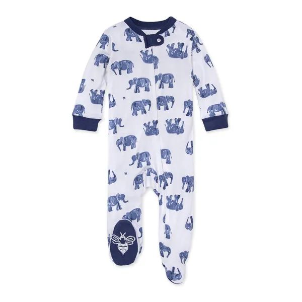 Wandering Elephants Organic Baby Zip Front Loose Fit Footed Pajamas | Burts Bees Baby