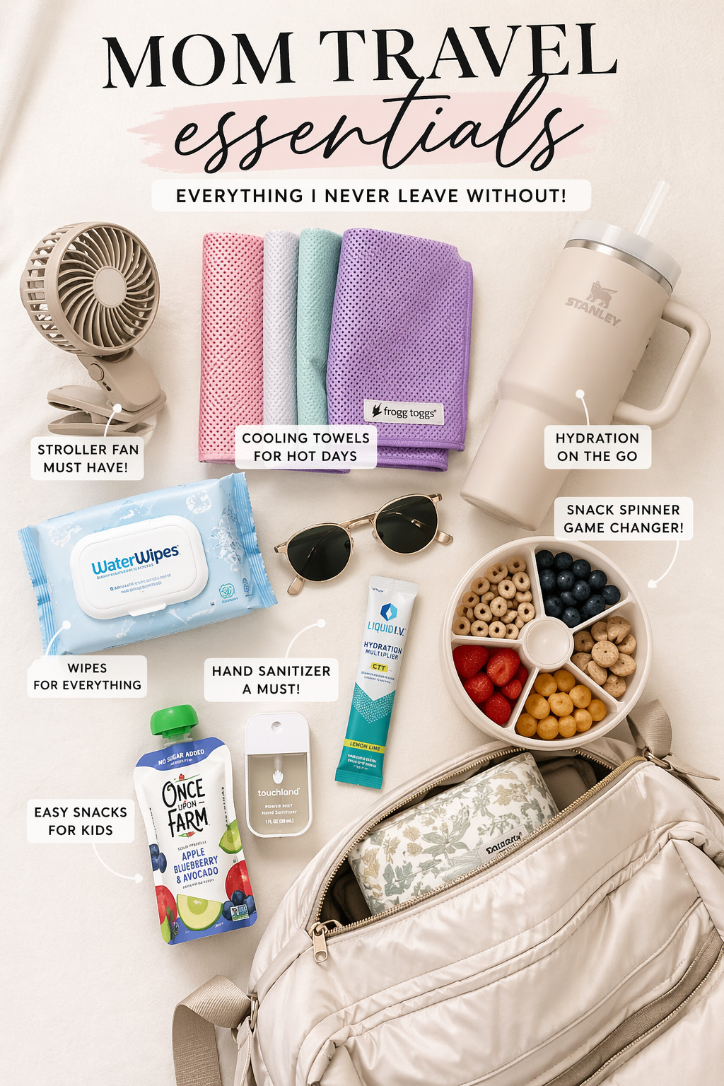 Mom travel essentials I actually use when traveling with kids ✈️👶

If you’ve ever tried to keep a baby or toddler happy on a trip… you already know it’s all about being prepared. These are my go-to travel must-haves that keep everyone cool, fed, and (somewhat 😅) stress-free.

I never travel without:
– a stroller fan to keep baby cool in the heat
– cooling towels for hot days (total lifesaver)
– a snack spinner + easy snacks to avoid meltdowns
– wipes + sanitizer for literally everything
– hydration packets because moms forget about themselves too

These are the things that make traveling with kids SO much easier — especially for flights, road trips, Disney days, or just long outings.

Saving this list will save your sanity later 🙌

#momtravelessentials #travelingwithkids #momlifehacks #toddlertravel #babytravel #familytravel #travelwithkids #mommusthaves #ltkfinds #ltkfamily #ltkbaby #travelessentials #momlife #ontheroadwithkids #summertravel #momhack 

 #LTKmomlife #LTKTravel