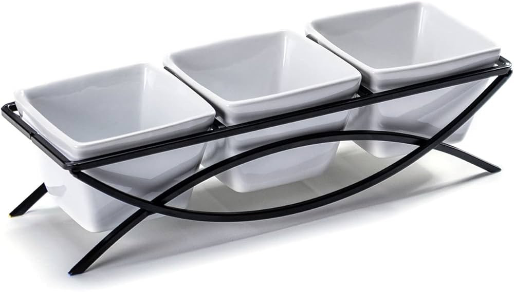 UNICASA Square Ramekin Bowls 10 oz, Condiment Serving Tray with Metal Rack Stand - Chips and Dips... | Amazon (US)
