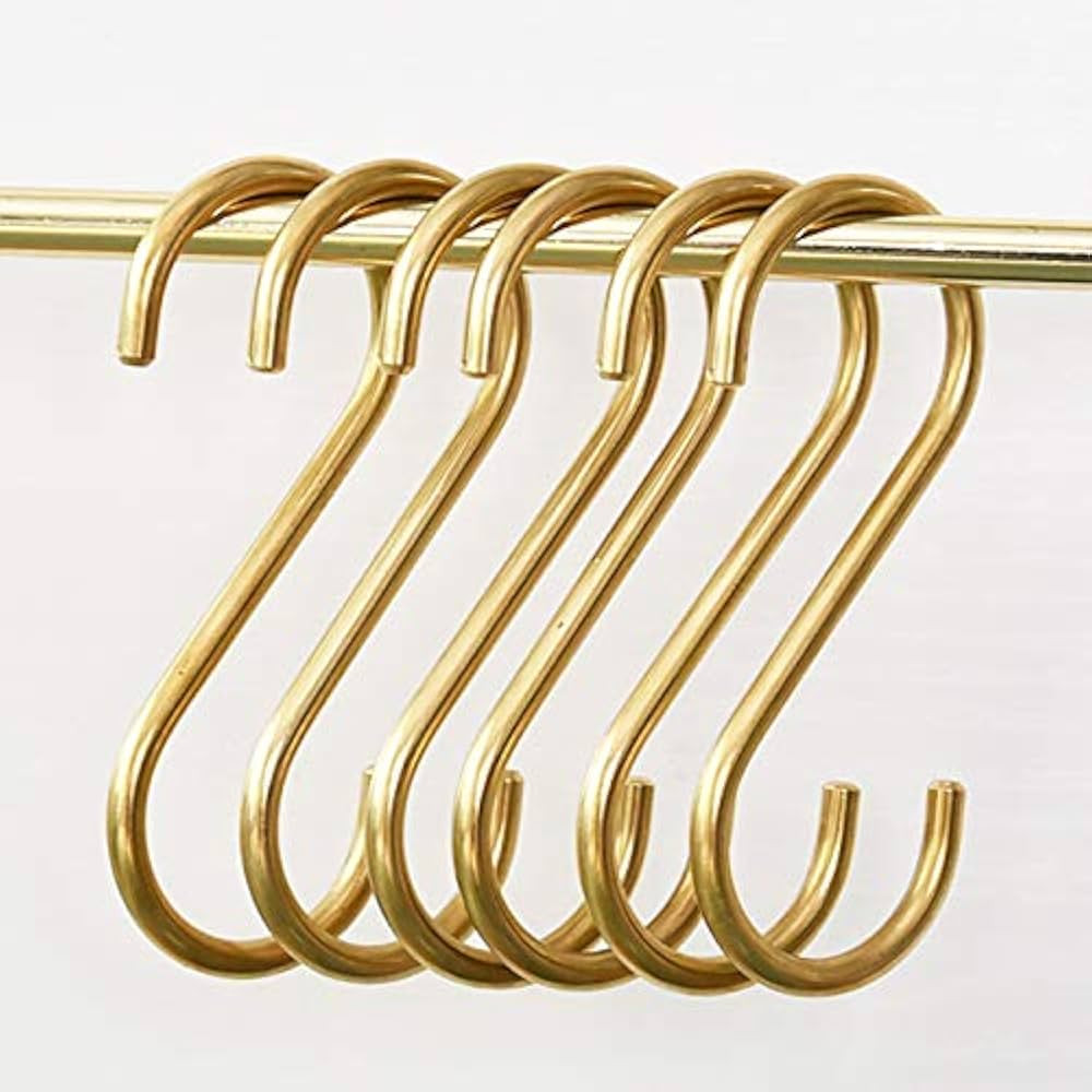 YANGQIHOME 6 Pieces, Brass S Shaped Hooks, Gold Coat Clothes Towel Hangers, Kitchen Pots Pans Cof... | Amazon (US)