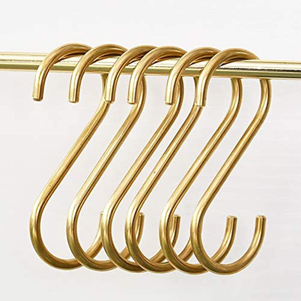 YANGQIHOME 6 Pieces, Brass S Shaped Hooks, Gold Coat Clothes Towel Hangers, Kitchen Pots Pans Cof... | Amazon (US)