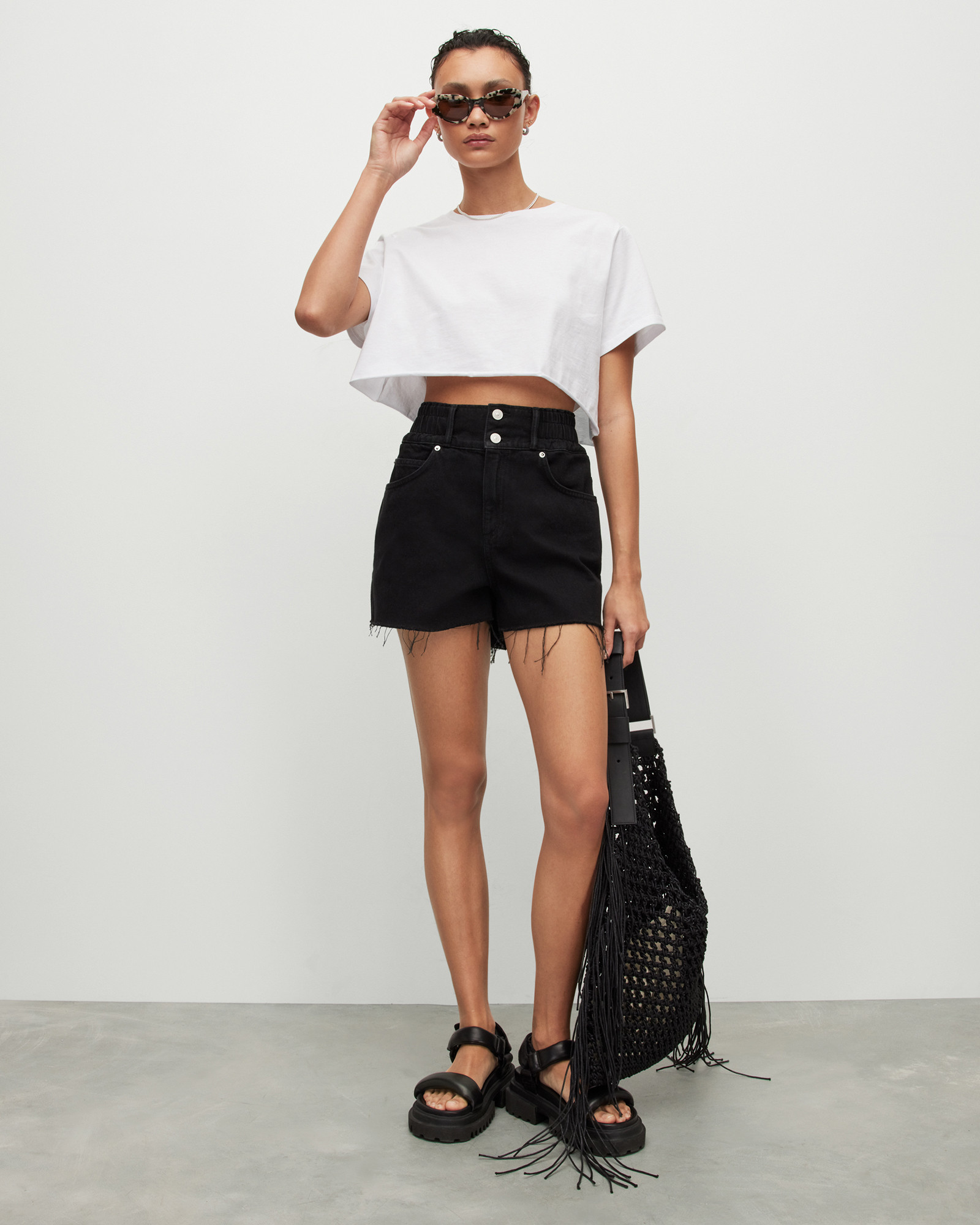 Hailey High-Rise Denim Raw Hem Shorts | AllSaints US