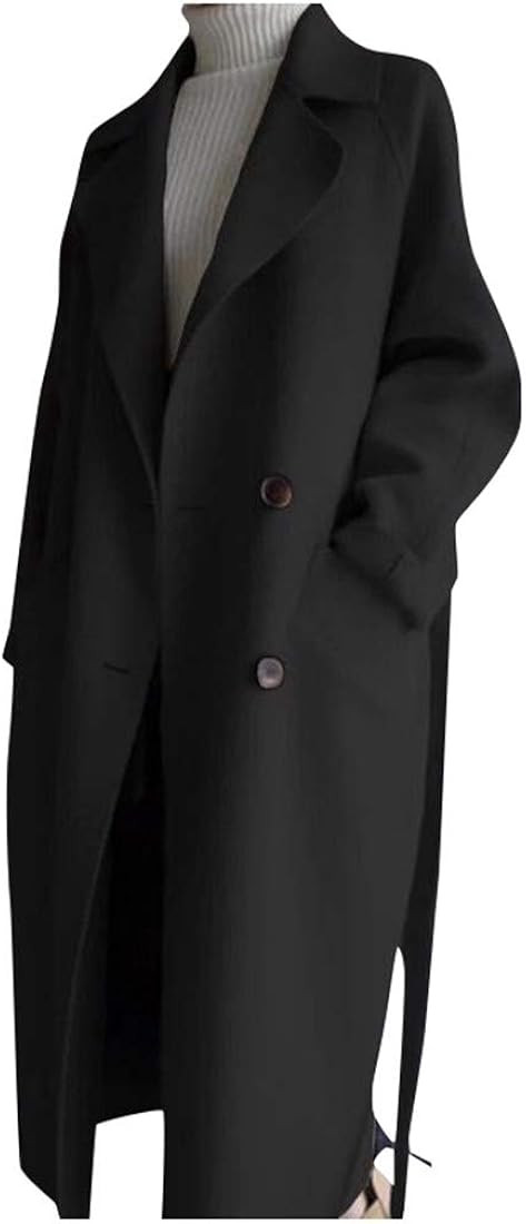 Womens Oversize Lapel Cloak Cashmere Wool Blend Belt Trench Coat Outwear Jacket | Amazon (CA)