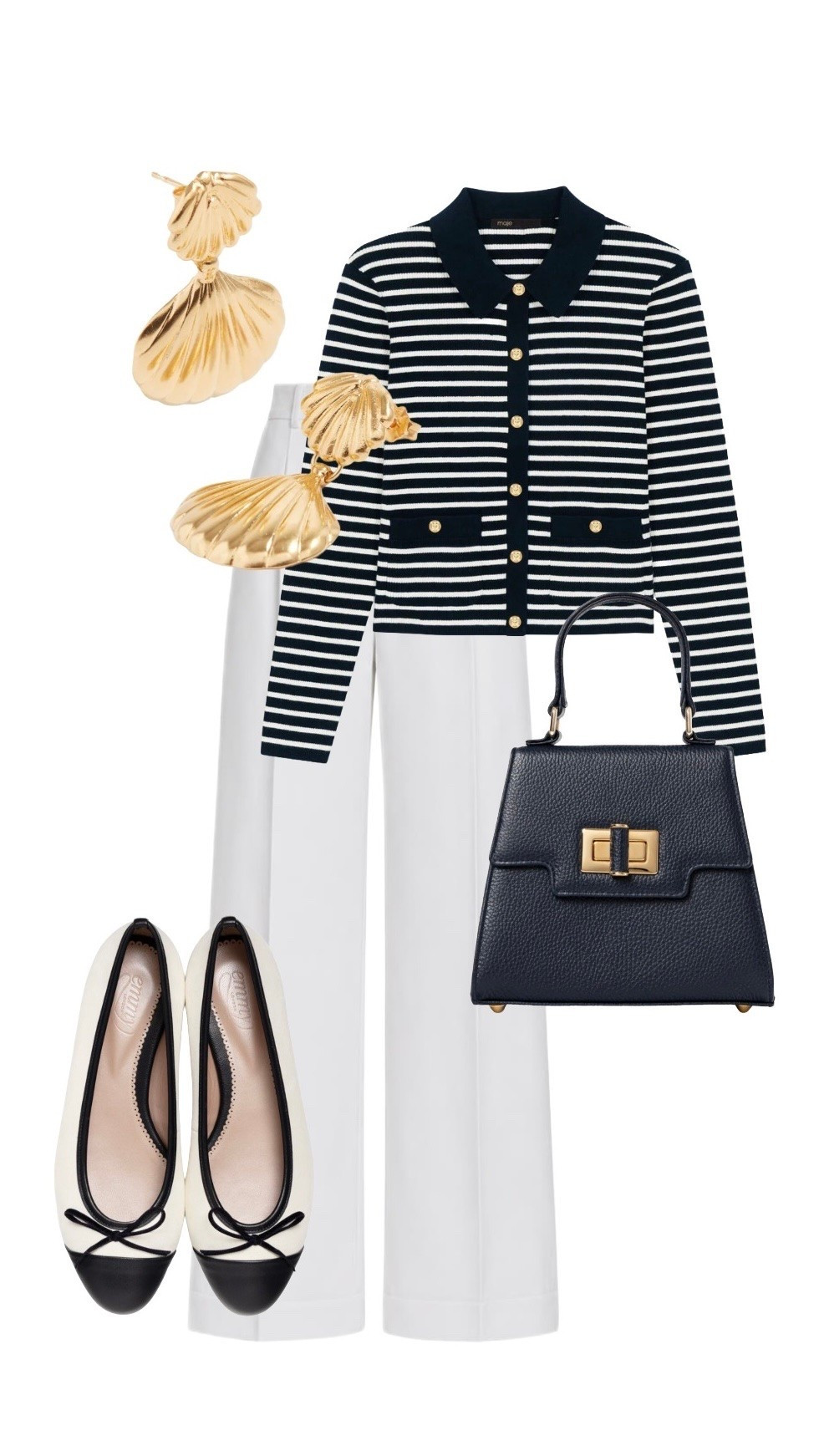 Riviera Chic inspired by the timeless styles made famous by Grace Kelly of Monaco - these glorious styles will not only see you into September but will be glamorous additions to your wardrobe for many summers to come! ⚓️ PS Don’t miss the stripe cardigan on a final reduction in the Maje Paris summer sale

Shell Gold Plated Earrings - Soru Jewellery

Stripe Cardigan - ON SALE at Maje Paris

Handcrafted Banana Crepe Wide Leg Trousers In Ivory - Richa Sharma at Wolf & Badger

Midnight Navy Mable Top Handle / Crossbody Bag & Ballerina Flats - Emmy London

#LTKuk #LTKstyletip #LTKtravel #LTKbag #LTKshoes #LTKluxury #LTKdatenight

#LTKeurope #LTKsummer #LTKsale
