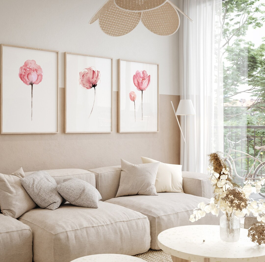 Peony Set of 3, Abstract Flower Peonies Art Print, Minimalist Wall Art, Pink Flower Nursery Decor... | Etsy (US)