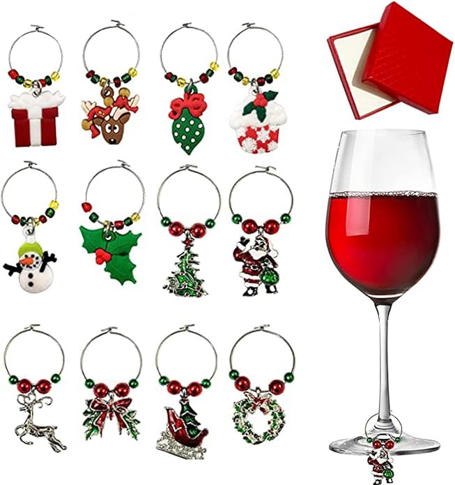 SANHE Christmas Wine Glass Charms Tags, Wine Drinker Gifts, Champagne Cocktail Drink Markers set ... | Amazon (US)