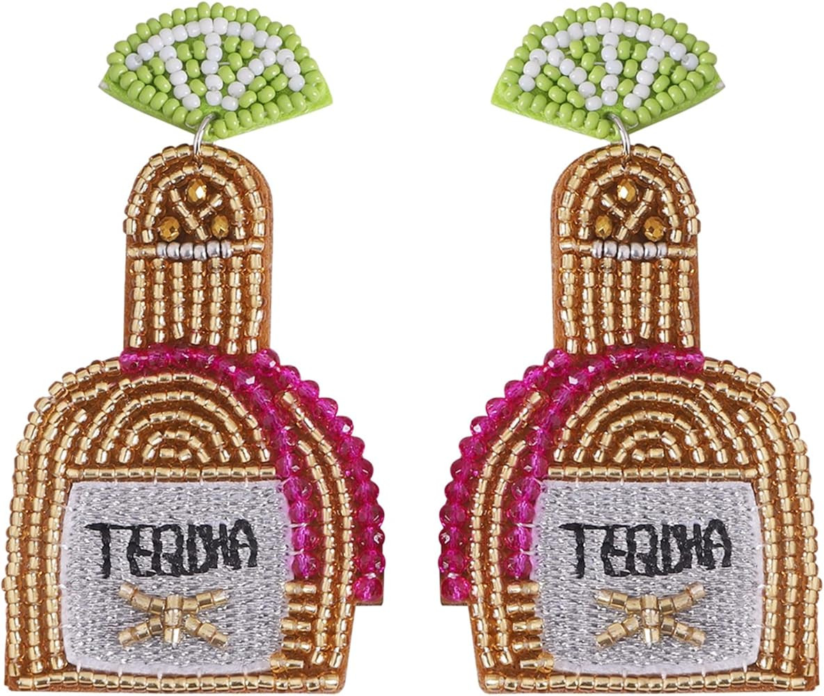 Dvacaman Beaded Earrings Tequila Wine Bottle DIY Handmade Bead Statement Dangle Earrings for Wome... | Amazon (US)