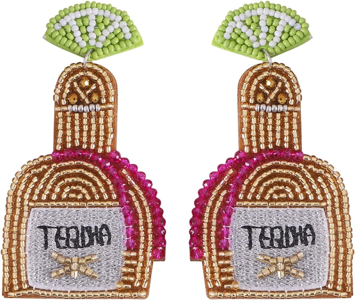 Dvacaman Beaded Earrings Tequila Wine Bottle DIY Handmade Bead Statement Dangle Earrings for Wome... | Amazon (US)
